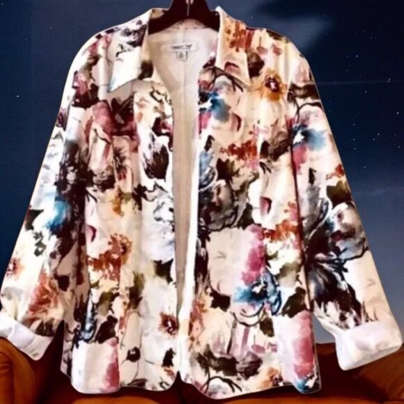 Coldwater Creek Blazer Jacket Floral Cotton Stretch Fully Lined - Picture 9 of 9